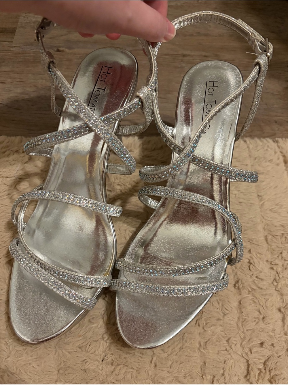 Hot Tomato Silver Crystal Strappy Heels